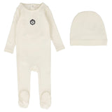 Lil Legs Emblem Footie & Beanie - Cream