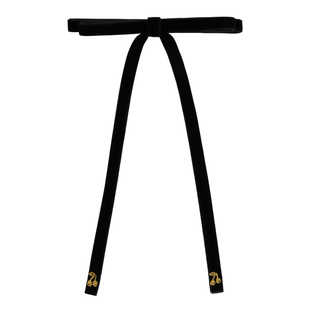 Le Enfant Gold Thread Cherry Velvet Bow - Black