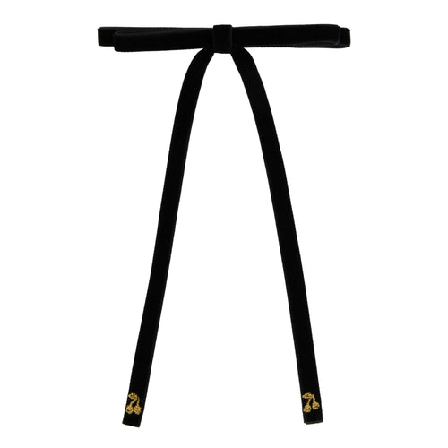 Le Enfant Gold Thread Cherry Velvet Bow - Black