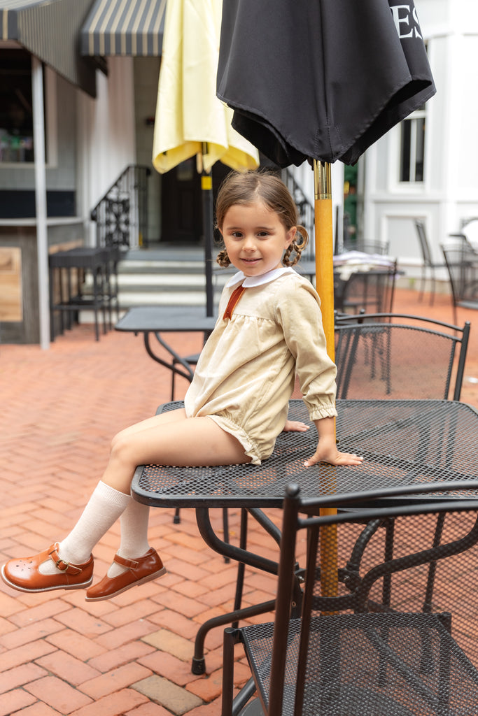 NouNelle Crushed Velour Tan Tie Romper