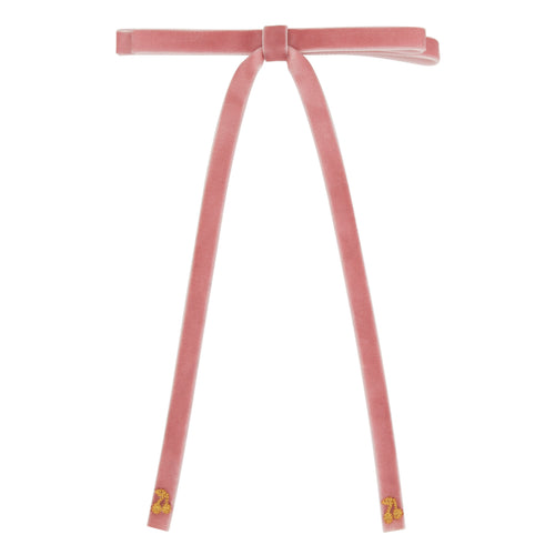 Le Enfant Gold Thread Cherry Velvet Bow - Pink