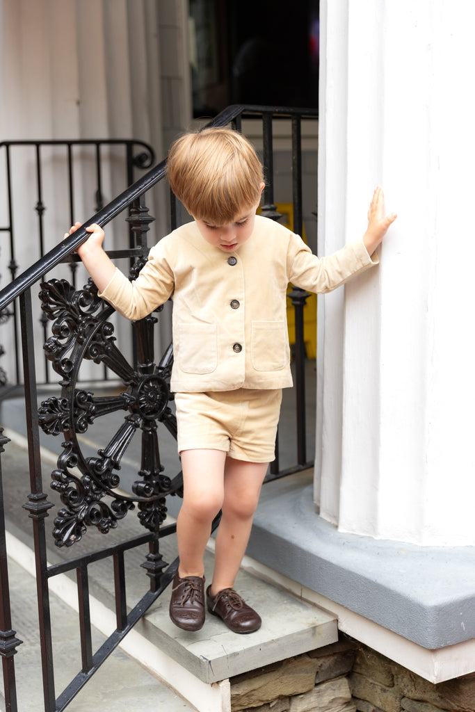 NouNelle Crushed Velour Tan Blazer And Shorts
