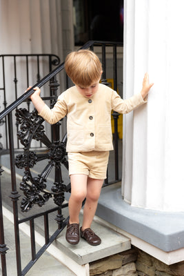 NouNelle Crushed Velour Tan Blazer And Shorts