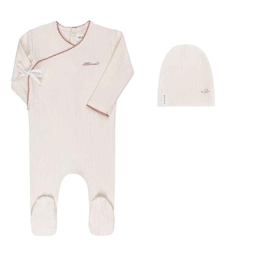 Ely's & Co Organic Cotton Little One Footie & Beanie - Ivory/Pink