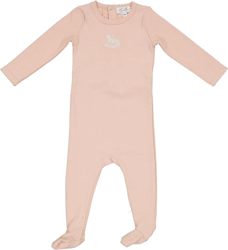 Bopop Rocking Horse Embroidered Footie - Powder Pink