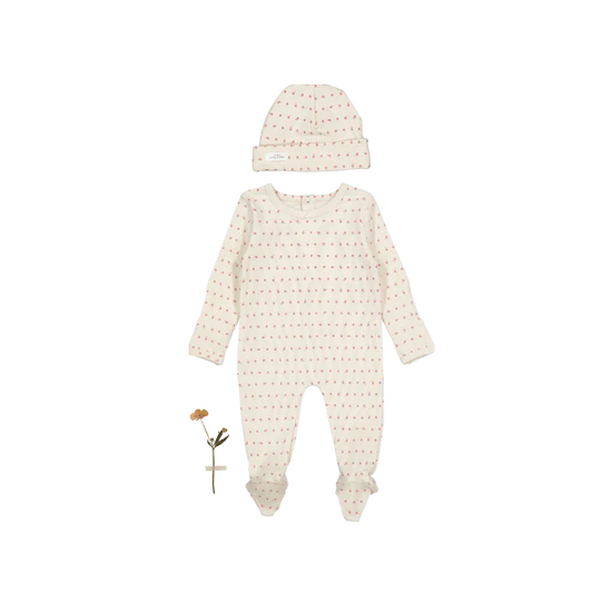 Lovely Littles Printed Footie And Hat - Mia Pink
