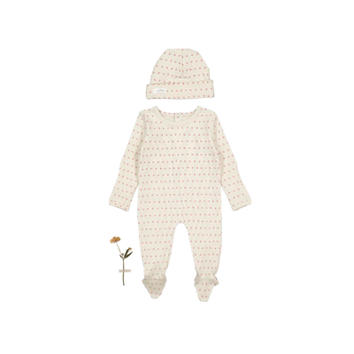 Lovely Littles Printed Footie And Hat - Mia Pink
