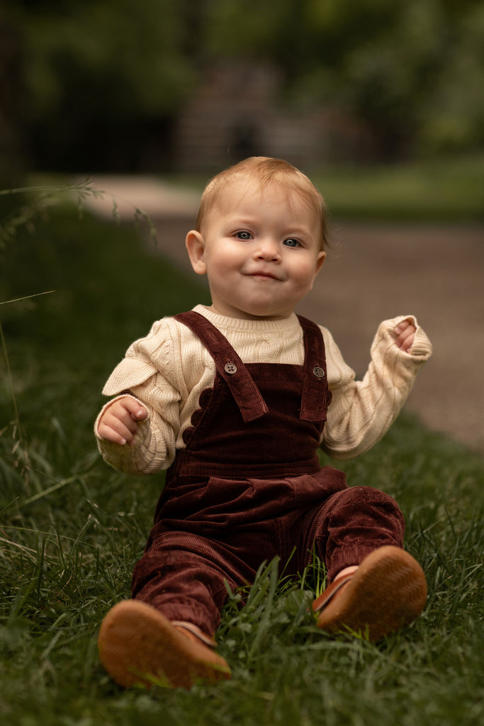 Birnham On The Sea Scalloped Girls Overall - Brick Corduroy
