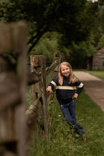 Load image into Gallery viewer, Birnham On The Sea Ribbed Sleeve Collar Sweatshirt - Navy/Cream