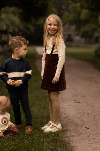 Birnham On The Sea Girl Cable Knit Crew - Ecru