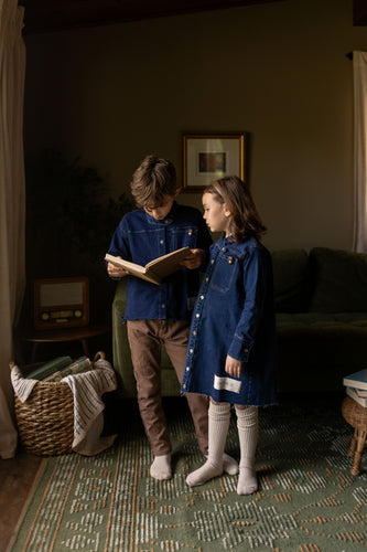 Birnham On The Sea Boy Crossover Collar Shirt - Dark Denim
