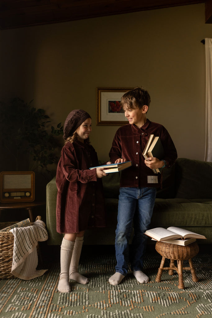 Birnham On The Sea Boy Crossover Collar Shirt - Brick Corduroy