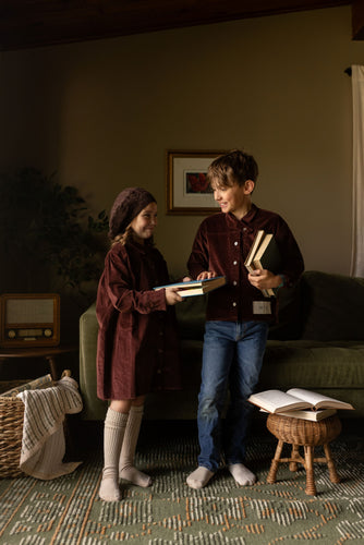 Birnham On The Sea Boy Crossover Collar Shirt - Brick Corduroy