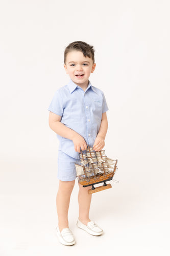Nou Nelle Striped Boy Set - Light Blue