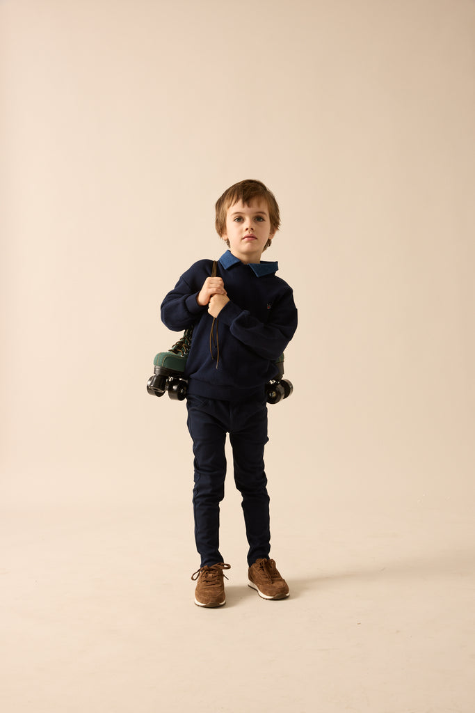 Lil Legs Denim Removable Collar Sweatshirt - Navy