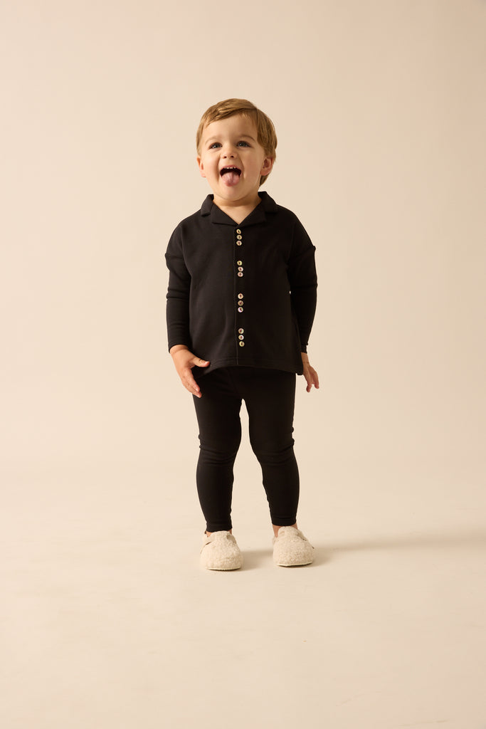 Lil Legs Button Front Lounge Set - Black