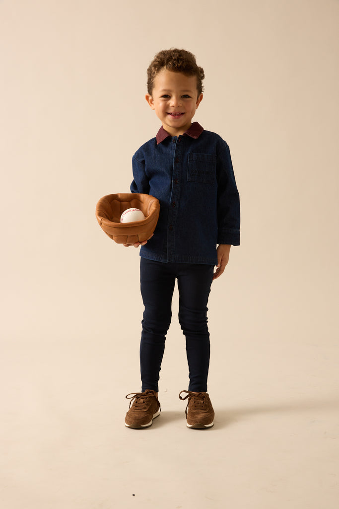 Lil Legs Denim Day Boys Shirt - Denim/Burgundy