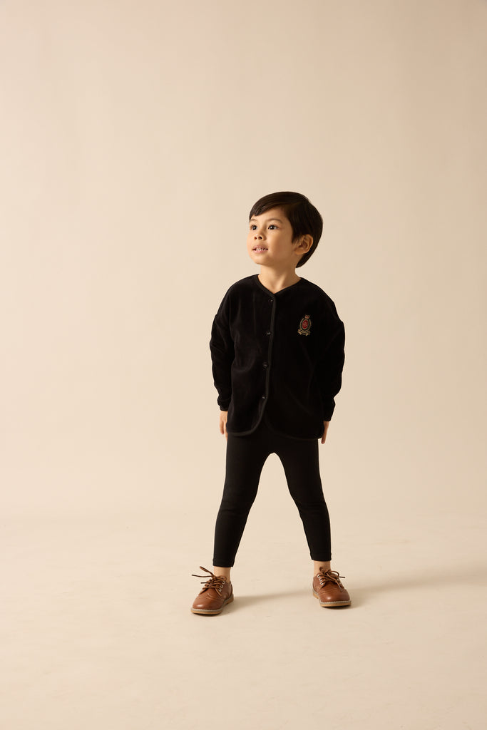 Lil Legs Velour Crest Lounge Set - Black