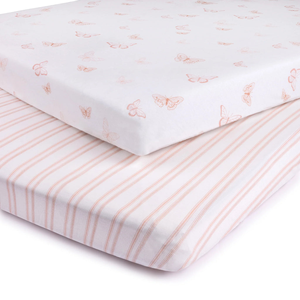 Ely's & Co Cotton Pack N Play / Portable Crib Sheet - Butterfly & Stripe