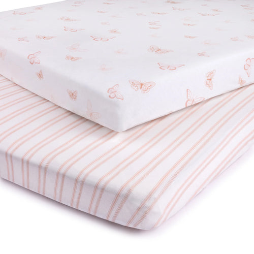 Ely's & Co Cotton Pack N Play / Portable Crib Sheet - Butterfly & Stripe