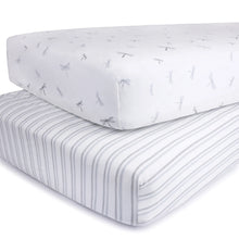 Load image into Gallery viewer, Ely&#39;s &amp; Co Cotton Crib/Toddler Bed Sheets - Dragonfly &amp; Stripe