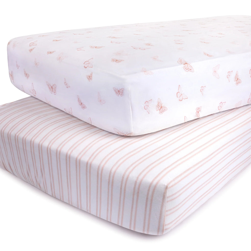 Ely's & Co Cotton Crib/Toddler Bed Sheets - Butterfly & Stripe