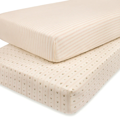 Ely's & Co Cotton Crib/Toddler Bed Sheets - Pink Linear Floral