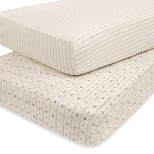 Ely's & Co Cotton Crib/Toddler Bed Sheets - Blue Linear Berry Leaf