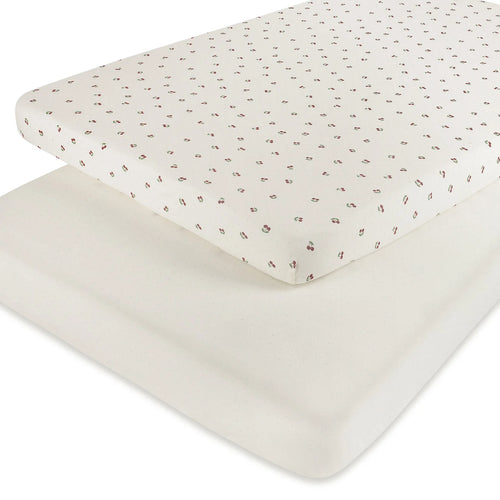 Ely's & Co 2 Pack Jersey Crib Sheet - Cherry Print Sheets - Red Cherry