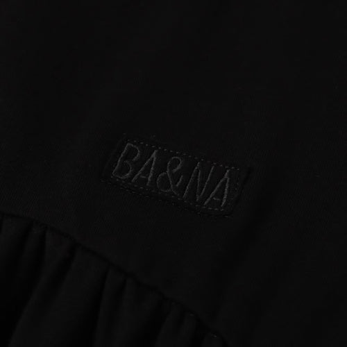 Ba & Na Girls Black Cotton Robe With Grey Trim - Short Length