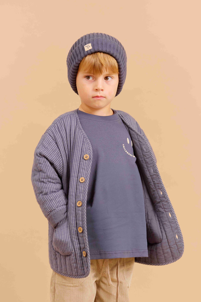 Wheat Siggo Quilt Jacket - Grey Blue Slub Stripe