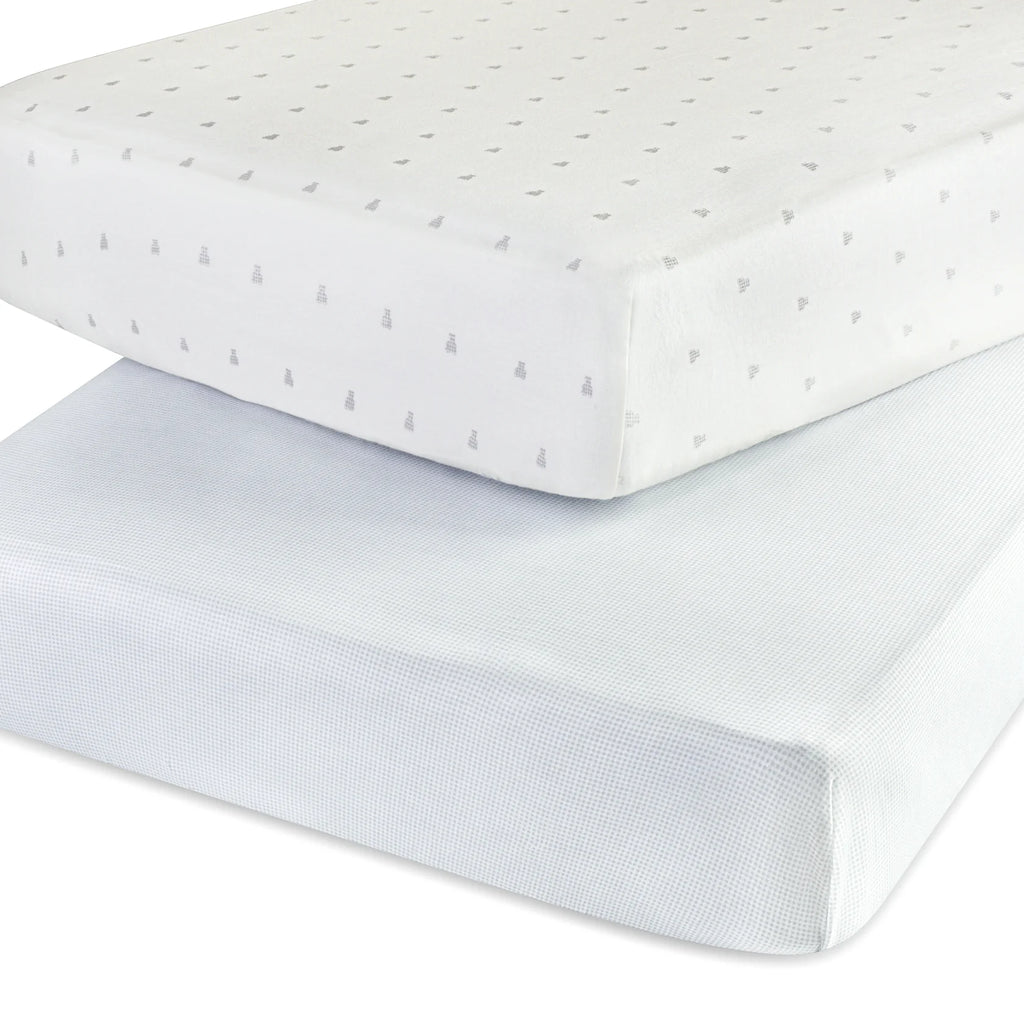 Ely's & Co 2 Pack Jersey Crib Sheets - Gingham Bear Collection - Blue