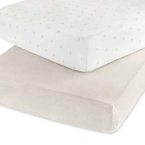 Ely's & Co 2 Pack Jersey Crib Sheet - Gingham Bear Collection - Tan