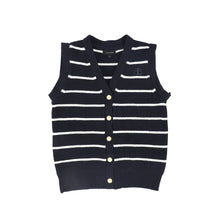 Load image into Gallery viewer, Bamboo Stripe Knit Button Down Vest - Navy