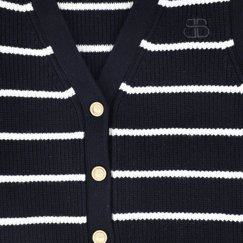 Bamboo Stripe Knit Button Down Vest - Navy