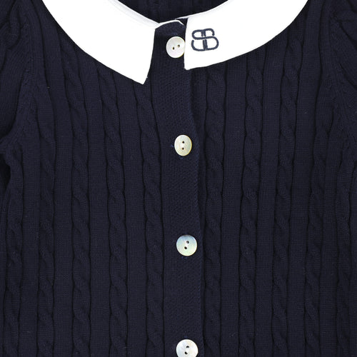Bamboo Cable Knit Collar Romper - Navy