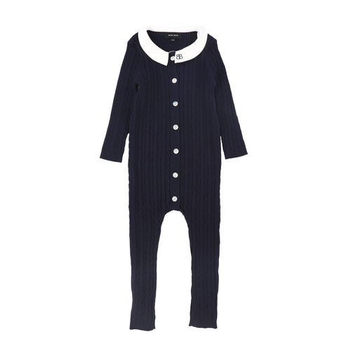 Bamboo Cable Knit Collar Romper - Navy