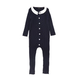 Bamboo Cable Knit Collar Romper - Navy
