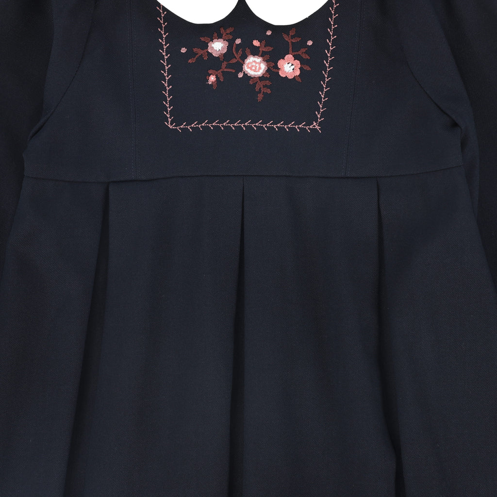 Bamboo Wool Embroidered Dress - Navy