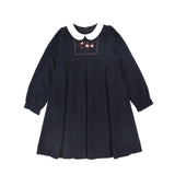 Bamboo Wool Embroidered Dress - Navy