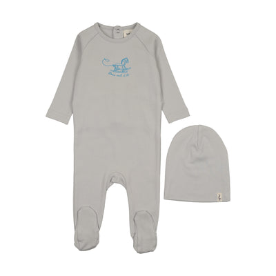 Mema Knits Horse Rocker Footie And Beanie - Gray Dawn