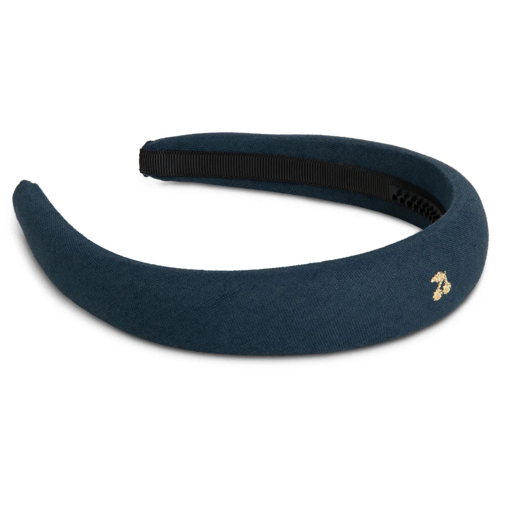 Le Enfant Gold Thread Cherry Embroidered Hairband - Navy