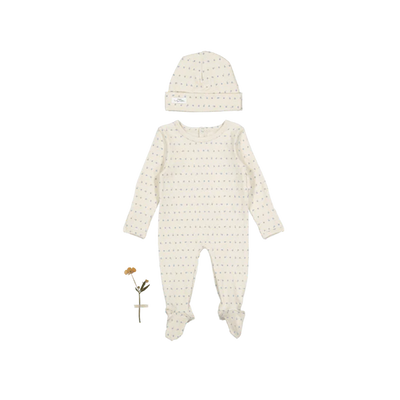 Lovely Littles Printed Footie And Hat - Mia Blue