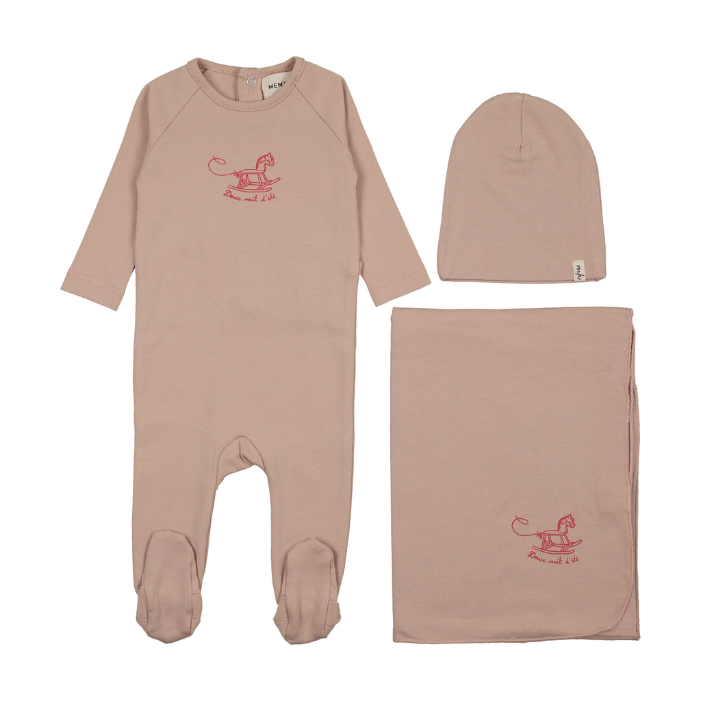 Mema Knits Horse Rocker Layette Set - Pale Pink