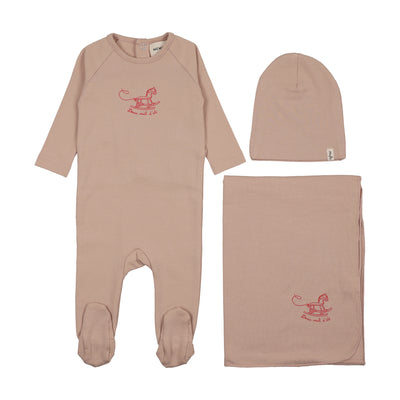 Mema Knits Horse Rocker Layette Set - Pale Pink