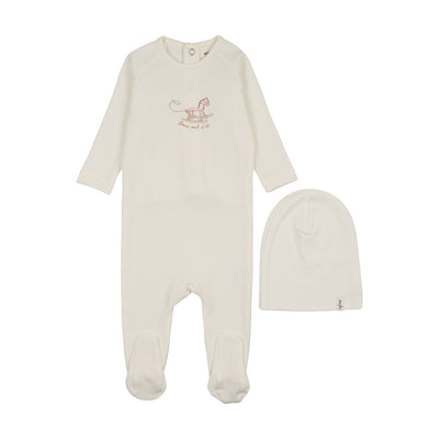 Mema Knits Horse Rocker Footie And Beanie - Ivory