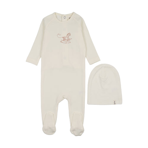 Mema Knits Horse Rocker Footie And Beanie - Ivory