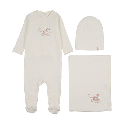 Mema Knits Horse Rocker Layette Set - Ivory