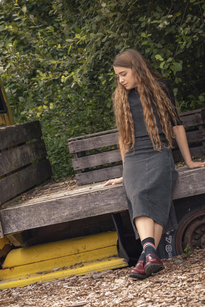 Jaybee Denim Paneled Midi Skirt And Vest Set