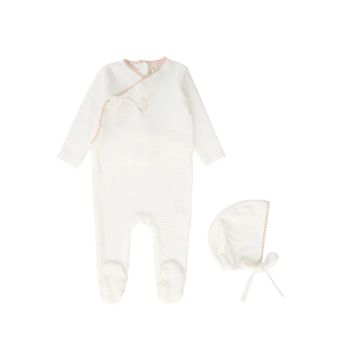 Bebe Jolee Medallion Wrap Footie And Hat - White/Pink
